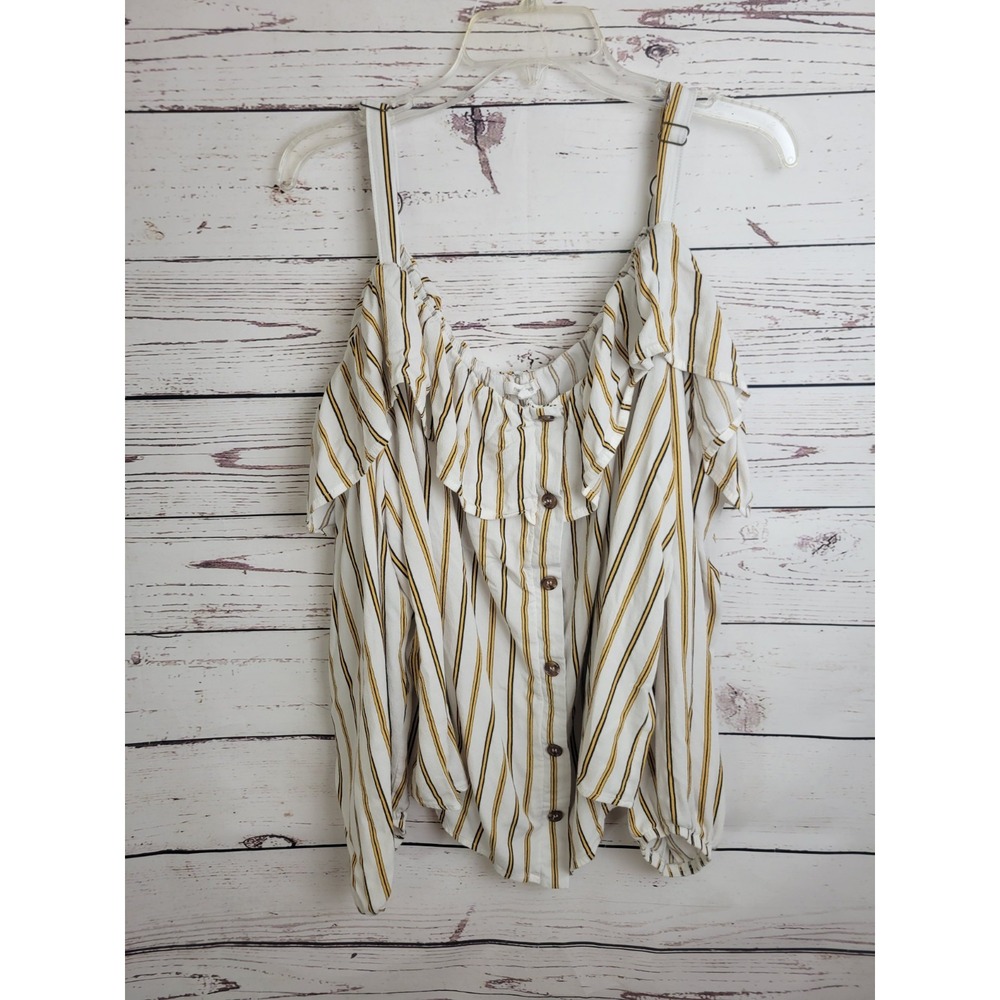 Maurices Cold Shoulder Blouse Boho Ruffle Striped Button Top White Plus Sz 3 - Picture 8 of 11